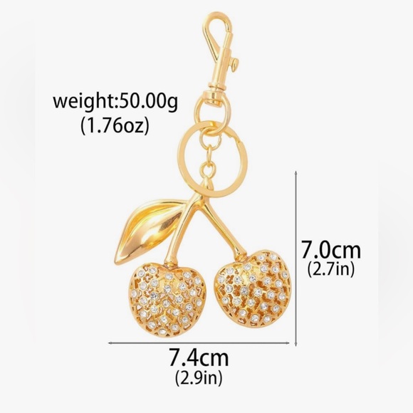 Gold Sparkle Cherry Bag Charm Keychain - Picture 10 of 11